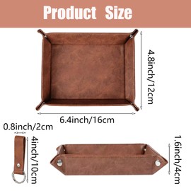 Nightstand Organiser Box and Keychain, PU-Leather Valet Tray, For Wallet, Phone, Keys, Jewellery, Men's Accessories, for Him Men Birthday Valentines Day Gifts(Brown)