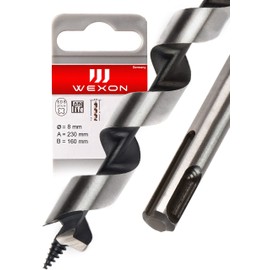 SDS Plus Auger Drill Bit 8 mm x 230 mm - Extra Long - Wood Twist Drill Bit - Compatible with Bosch Hilti Makita Metabo - Premium Quality - Type Lewis Wood Drill for Demolition Hammer and Hammer