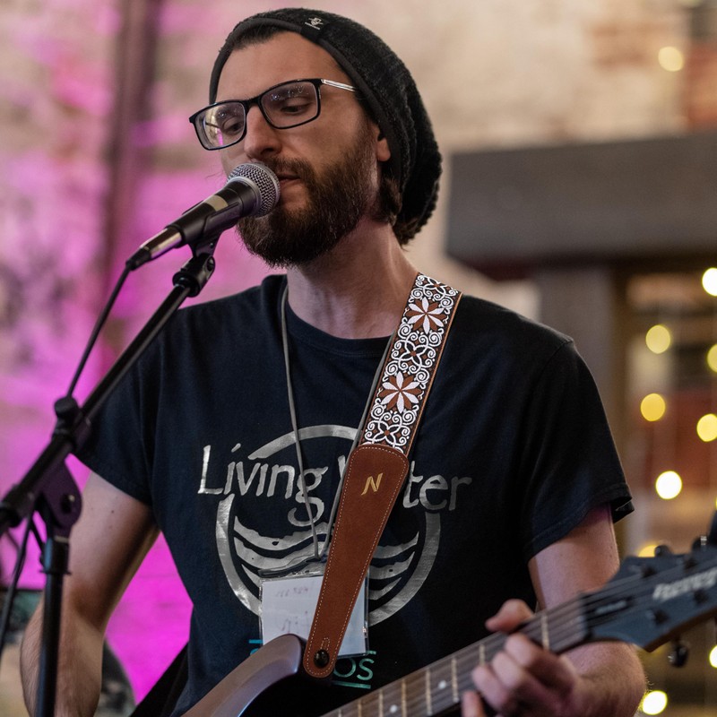 Nefelibata Guitar Strap, with Extended Soft Brown Suede Leather Ends