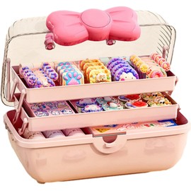 PUCHEN Caja Accesorios para el Cabello - Caja Almacenamiento para Lazos Pelo Organizador Tres Capas con asa para Suministros Costura, Maquillaje, uñas, Suministros