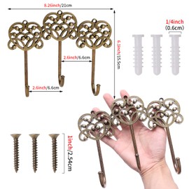 XHIPY Large Size Decorative Wall Hooks, Vintage Room Decor Coat Hook, Decorative Hooks for Hanging Things(Bronze, Three Hooks:8.26x6.1 inches)