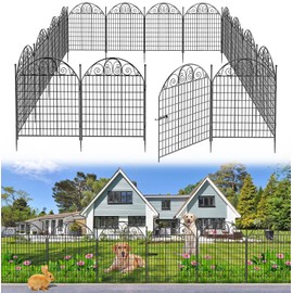 Aisdan 10 Panels Decorative Garden Fence with Gate for Yard, 36 in(H) X 24ft(L) No Dig Dogs Fence Outdoor Animal Barrier Fencing, Rustproof Metal Wire Patio Temporary Fences for Dogs Rabbits