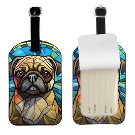 Pug Luggage Tags for Suitcases,Travel Leather Luggage/Bag Name Tag Gift for Women,Men,Kids,Dog Lover, Cute Suitcase Tags Luggage Identifiers,Funny Baggage Tags for Travel (Pug)