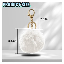 LHDOS Fluffy Plush Ball Car Keychain, Cute Car Charm for Women Girl, Car Decoration Key Ring for Purse, Handbag, Backpack (White)