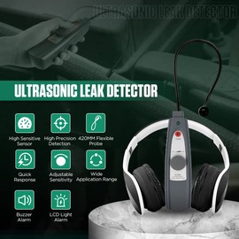 Ultrasonic Leak Detector 40KHz±2KHz Air Leak Detector Sensitivity Adjustable Automotive Stethoscope, Leak Detection Tools with Sound&Light Alarm, Sensitive Sensor,420MM Probe,Foldable Headset,Handbag