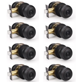 KNOBWELL 8 Pack Oil Rubbed Bronze Door Knobs for Bedroom or Bathroom, Interior Door Knob with Round Door Knob, Bronze Privacy Door Knob with Lock, Keyless Turn Lock Door Knob