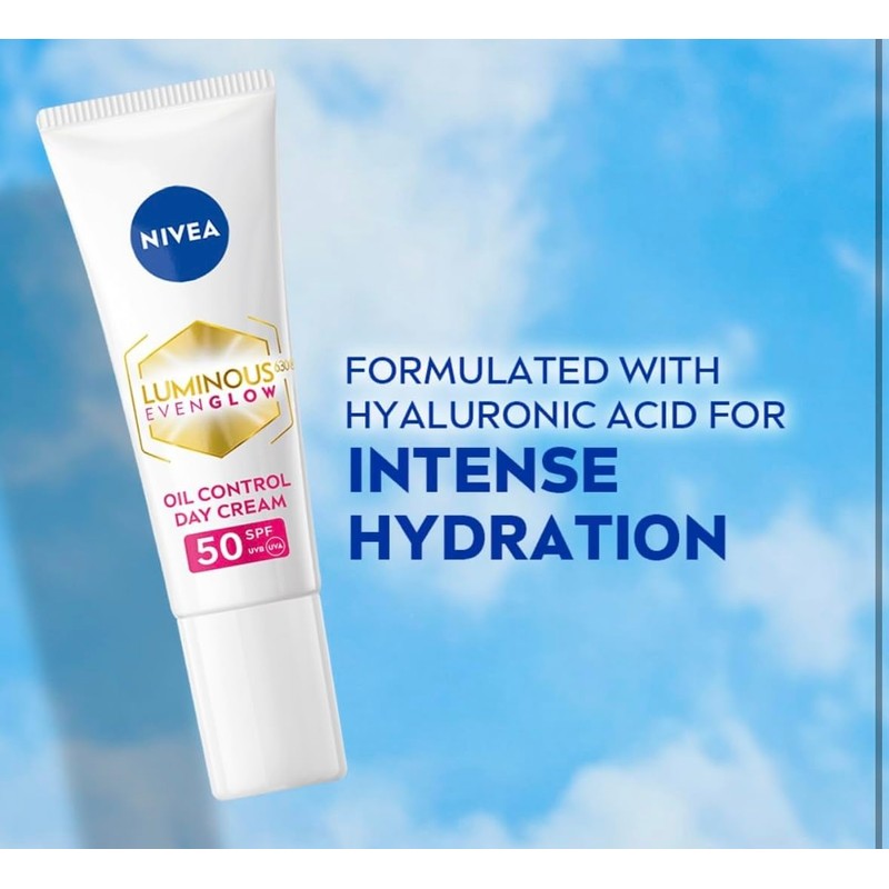 NIVEA Luminous 630 Even Glow Day Cream, Oil Control, SPF50,