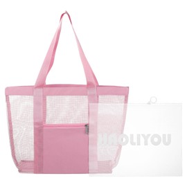 sourcing map Mesh Beach Tote Bag, 1Pcs 13" x 4" x 13" Upgraded Beach Bag with Inner Wet/Dry Separation Bag, Waterproof Pool Bag for Beach Vacation and Travel Daily (Pink)