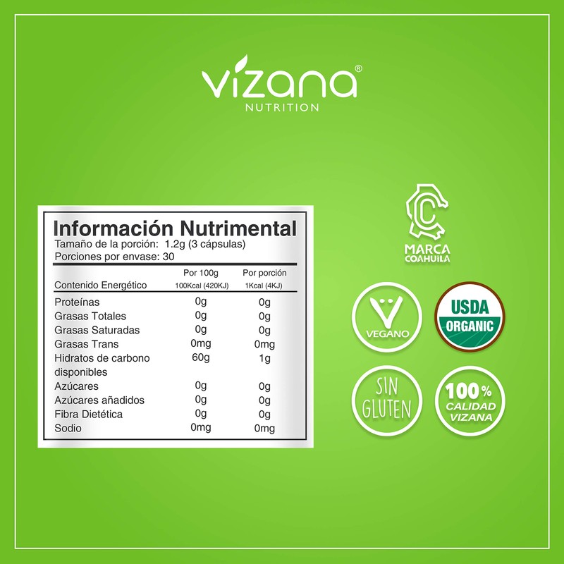VIZANA NUTRITION | Matcha Orgánica Certificada en Cápsulas Pullulan Orgánicas