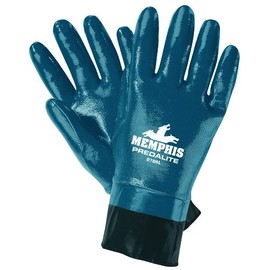 MCR Safety 9786S Predalite Nitrile Rubber Fully Coated Gloves with PVC Safety Cuffs, Smooth, Blue/White, Small, 1-Pair