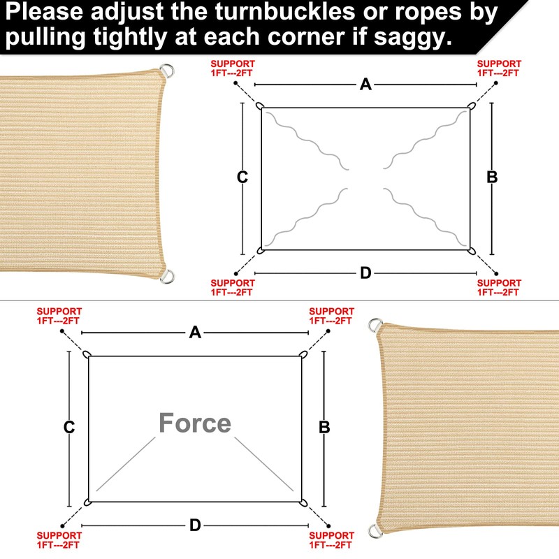 5' x 13' Beige Straight Edge Sun Shade Sail, Rectangle