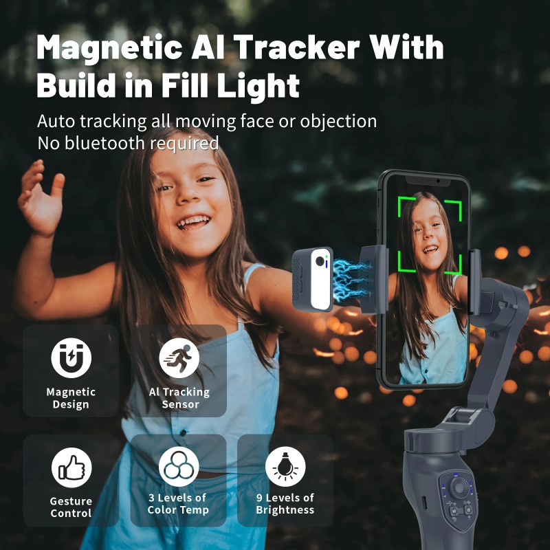 Portable lL7Cpro 3 Axis AI Gimbal Stabilizer for Android &