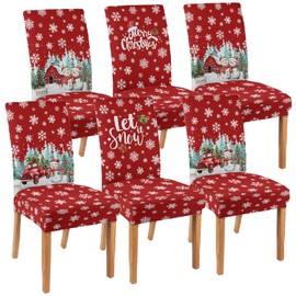 shuownshg Christmas Chair Covers Set of 6 Snowman Red Truck Dining Chair Seat Cover Stretch Removable Xmas Chair Slipcover Protector for Xmas Dining Room Kitchen Home Decor