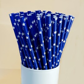 Lemon Sandy 200 Pcs Independence Day Paper Straws, American Flag Red Blue White Paper Straws for Memorial Day, Election Day, 4th of July Independence Day Party Supplies Decorations