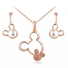 Unbranded  Mickey Pendant Necklace Drop Earrings Austrian Crystal set  Gold plated