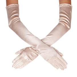 DreamHigh Women's Party Wedding 21" Long Satin Finger Gloves Champagne