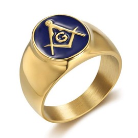 INRENG Stainless Steel Gold Plated Freemason Masonic Rings for Men Women Blue G Lodge Master Mason Signet Band, Metal, No Gemstone