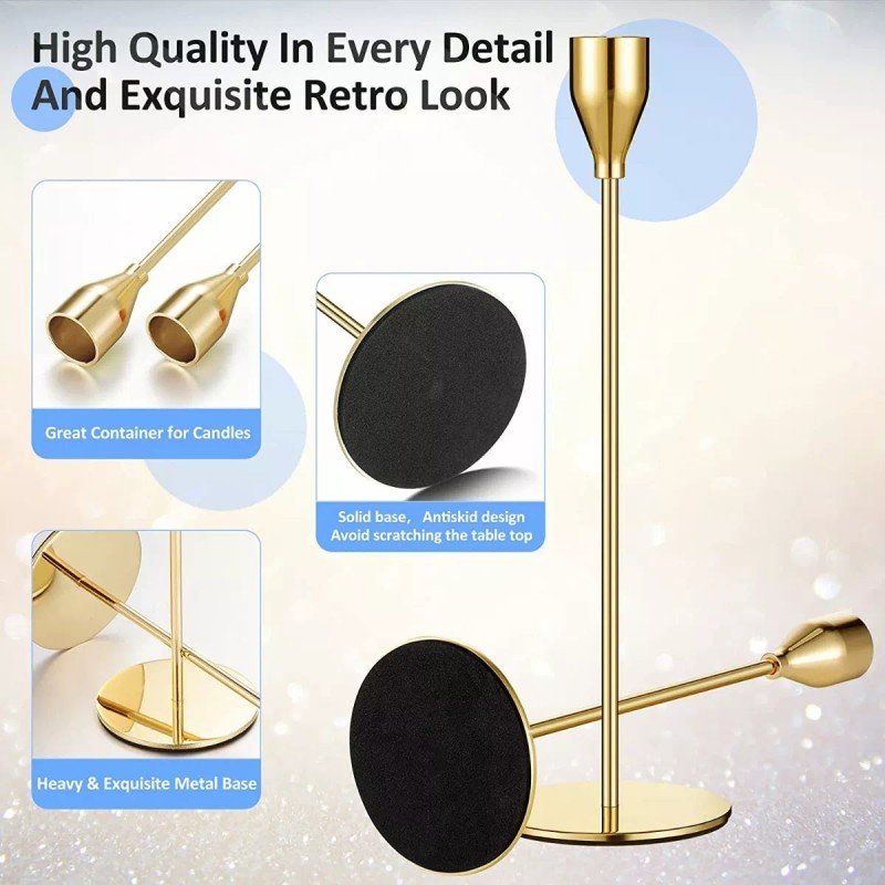 Set De 3 Candelabros De Metal Para Velas Cónicas Boda