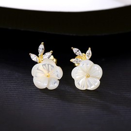 Michooyel 925 Sterling Silver Earrings, Women's Mother Shells, Cherry Blossom Earrings, Diamond CZ, 14K Gold Filled, Silver, Popular, Cute, Stylish, Accessory, Christmas, Birthday, School Entrance
