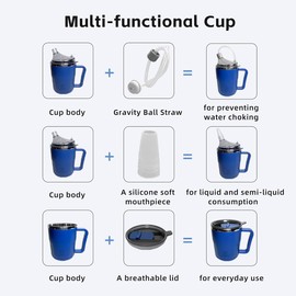 CRAZY ROSA Convalescent Feeding Cup for Bedridden Disabled Patients Maternity Care Drinking - Nursing Bottle Stainless Steel Interior(13.5oz Capacity)- Replaceable Breathable Lid for Daily (White)