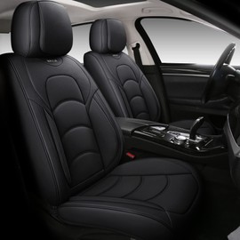 NS YOLO Full Coverage Car Seat Covers Universal Fit for Cars SUVs Pick-up Trucks with Waterproof Leatherette in Automotive Vehicle Interior Accessories (Black, Front Pair)