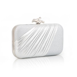 Fecialy Clutch Purses for Women Evening Bag Pleated Satin Formal Handbag Sparkling Shoulder Crossbody Bag, silver