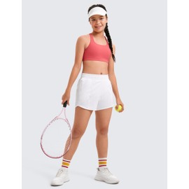 CRZ YOGA Girls Athletic Shorts with Zipper Pocket Lightweight Running Shorts for Teen Girls Kids Liner White X-Large