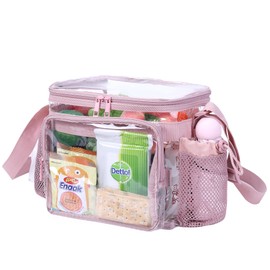 BORMELUN Clear Lunch Bag for Work - Heavy Duty Transparent Lunch Box for Men and Women - Stadium Approved for Correctional Officers Plastic Lunch Bag (pink)