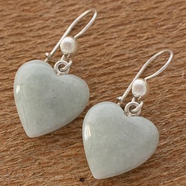 NOVICA Artisan Handmade Jade Dangle Earrings White Heart Shaped Silver Guatemala Sterling Green [1.3 in L x 0.6 in W x 0.2 in D] ' Mayan Heart'