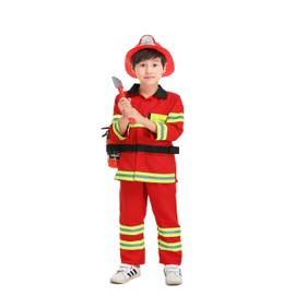 yolsun Fireman Role Play Costume for kids, Boys' and Girls' Firefighter Dress up and Play Set (7 pcs) (2-3y, red)
