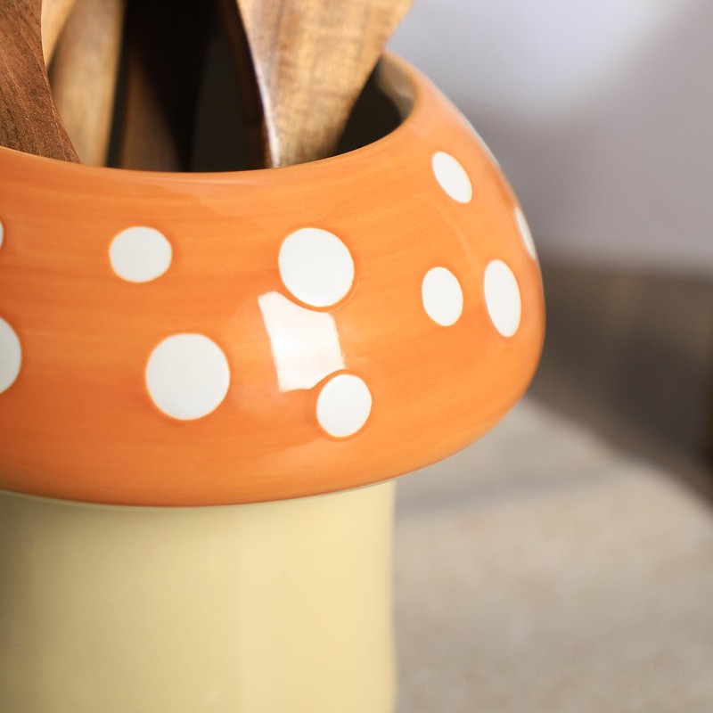 Bicuzat Mushroom Shaped Ceramic Kitchen Utensil Holder, Large Cooking Utensil