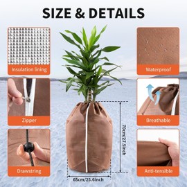 Pot Protector Plants Winter Pack of 2 65 x 70 cm, Thermal Pot Protector for Plants with Zip and Drawstring, Winter Protection for Plants, Plants Roots Keep Warm, XL