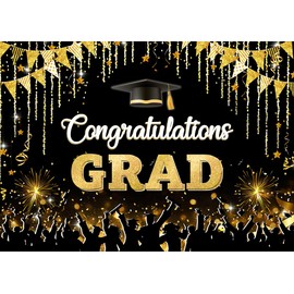 LYCGS 10x8ft Black Congratulations Grad Backdrop Graduation Party Decor Banner X-367
