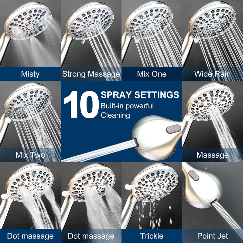 Shower Head with Handheld, All Metal Holder & Extra Long