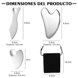 Kit Profesional de 3 Piezas Guasha Facial + Dermaroller - Herramientas Gua Sha en Acero Inoxidable, Washa Facial para Contorno Facial y Corporal, Incluye Bolsa de Viaje