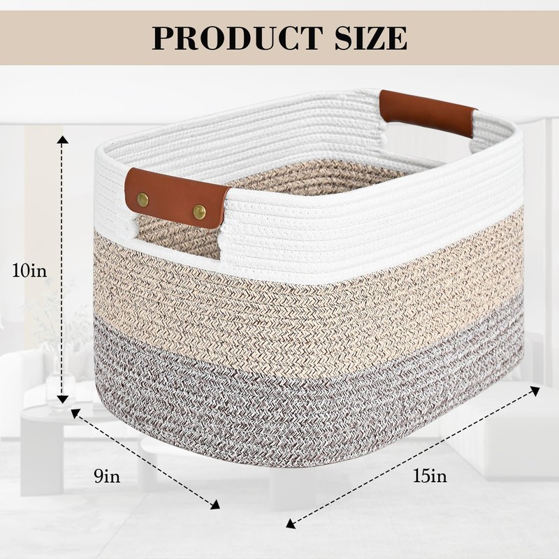 Cotton Rope Storage Basket Woven Shelf Storage Bin with Detachable