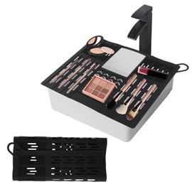 Bathroom Sink Cover for Counter Space, Heat-Resistant Silicone Makeup Organizer Mat for Over Countertop, Foldable Sink Organizer with Hanging Loop, Makeup Brush Cleaning Mat(COLOR:Black)