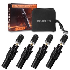 BCJCLTS Adjustable Auto-Stop Tire Deflator Valve Kit (10-30 PSI) Tire Air Down Tool Offroad 4x4 Screw-on Automatic Tire Deflators. (4, Black)