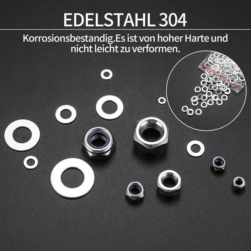 Pack of 980 Locking Nuts with Flat Washers Assortment, Screw