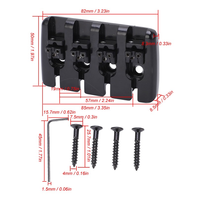 Guitar Bridge 4 String Metal Tailpiece Instrument Accessory Set Kit