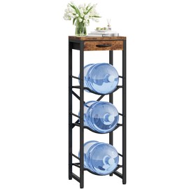 CHOEZON 5-Gallon Water Jug Holder, Water Bottle Holder, 3-Tier Kettle Storage Shelf with Drawer, Water Dispenser Replacement Parts, for Kitchen, Black and Rustic Brown TCJ31BF