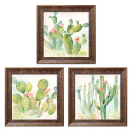 Roaring Brook Lovely Watercolor-Style Desert Cactus Print Set by Cynthia Coulter; Three 12x12in s