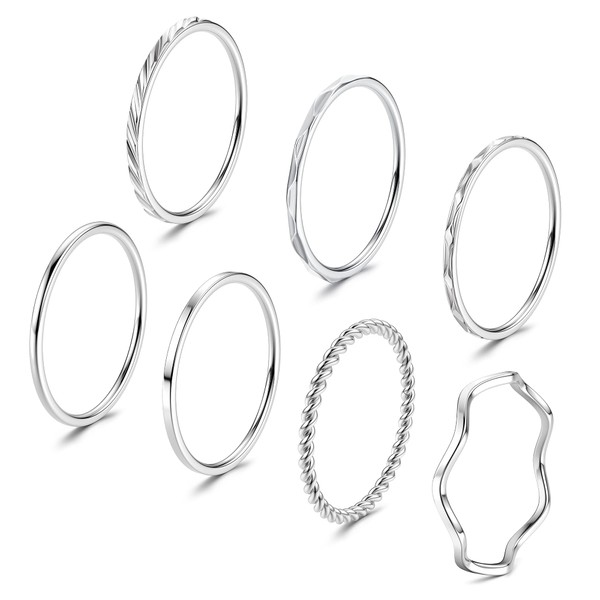 YADOCA 7 Pcs 1MM Stainless Steel Rings for Women Men