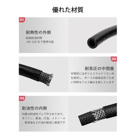 Kyodoya Fuel Hose, Gasoline Hose, Oil Resistant, Heat Resistant, Rubber Hose, Inner Diameter 0.1 inch (4 mm) / 3 Layer Tube, Dedicated Strong Hose Clamps, 4 Pieces, Corrosion Resistant, High