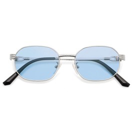 Appassal Retro Oval Sunglasses for Women Y2k 90s Sunnies Trendy Narrow Small Metal Sun Glasses AP3726 Silver/Blue