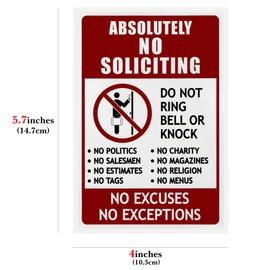 Linkidea No Soliciting Sign, Funny Decor for House Door Office Business Yard, No Excuses, No Exceptions Do Not Ring Bell No Knock Sign 2 PCS
