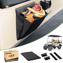 10L0L Golf Cart Trash Bag, Universal Leather Trash Can Waterproof Organizer Garbage Storage Can for Yamaha EZGO and Club Car Golf Cart (Black, 60 Bags Included)