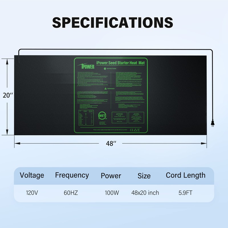 iPower 48" x 20" Waterproof Durable Seedling Heat Mat Warm