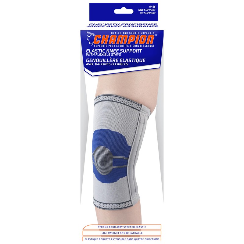 Champion Elastic Knee Support Compression Sleeve, with Flexible Stays, Gray