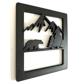 Mountain Scene with Bear 3D - Black for Jeep Wrangler JK/JKU/JL Rear Tail Light Covers (2019-2024) Non Led Version Love Outdoors Camping